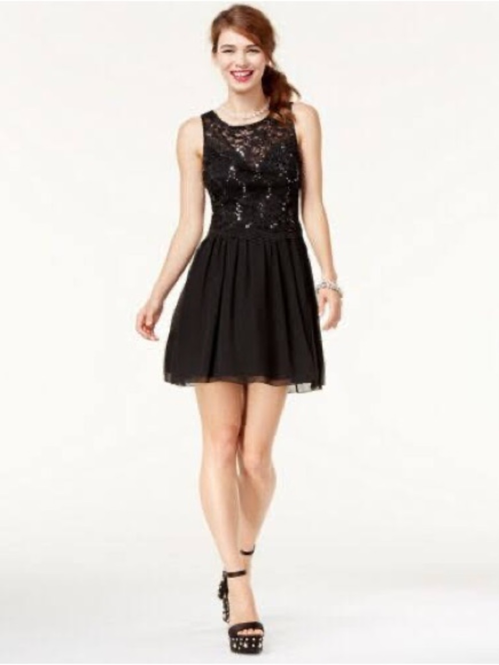 Speechless Juniors Lace Sequin Tulle Cocktail Mini Dress Size 3 Black Silver